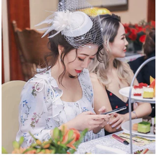 ส่งไวจากไทย🇹🇭 หมวกตาข่ายสไตล์ผู้ดีอังกฤษ หมวกดรัมเมเยอร์ ซินามี่ขนนก ค็อกเทล ย้อนยุคคลาสสิค ส่งจากไทย
