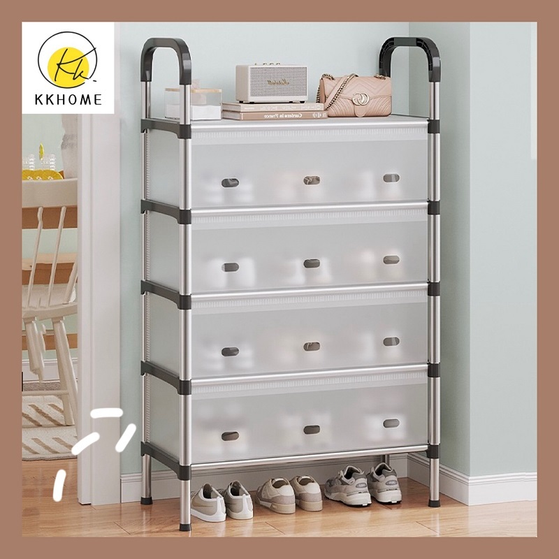 KKHOMEชั้นวางรองเท้าง่าย ชั้นวาง ชั้นรองเท้า 4/5/6 ชั้น ประตูกันฝุ่น ประกอบง่าย