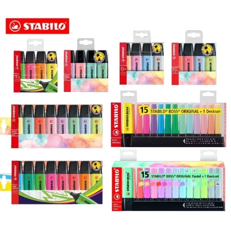 ปากกาเน้นข้อความ STABILO BOSS Set ชุด 4 สี, 8 สี และ 15 สี โทนสีพาสเทล, สีนีออน และสีปกติ (ราคาต่อ 1 ชุด)