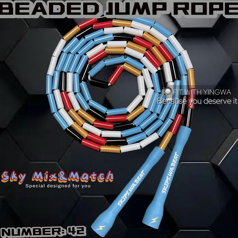 พร้อมส่ง เชือกกระโดดแบบลูกปัดด้ามจับสั้น (beaded jump rope) color-42