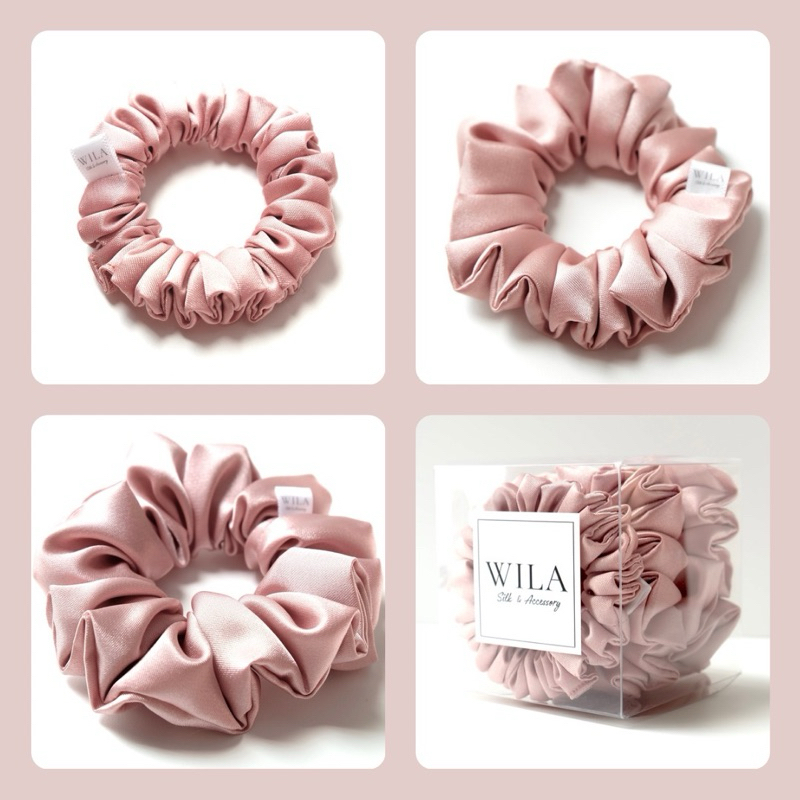 สี Antique Pink • Scrunchie • ยางมัดผม ยางโดนัทผ้า (satin Collection) มัดอยู่ทรง ไม่ร่วง น้ำหนักเบา