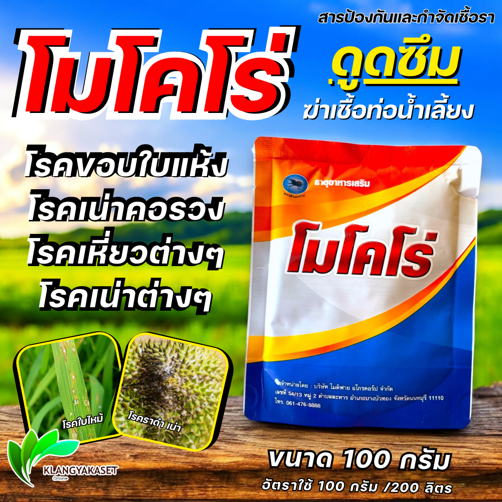 โมโคโร่  100 กรัม สารป้องกันและกำจัดเชื้อรา ที่เกิดจากแบคทีเรีย ชนิดดูดซึม​ เช่น โรคขอบใบแห้ง โรคเน่าคอรวง ขนาด100กรัม