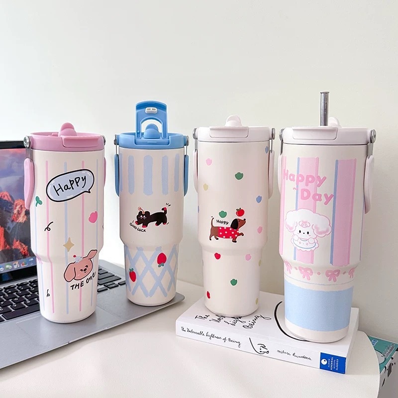 แก้วเก็บเย็น แก้วเย็นเยติ 900ml กระติกน้ำร้อนแก้วเก็บความเย็นสแตนเลส304 พร้อมหูหิ้ว มีหลอดดูด ของขวัญ รุ่นXJ-350