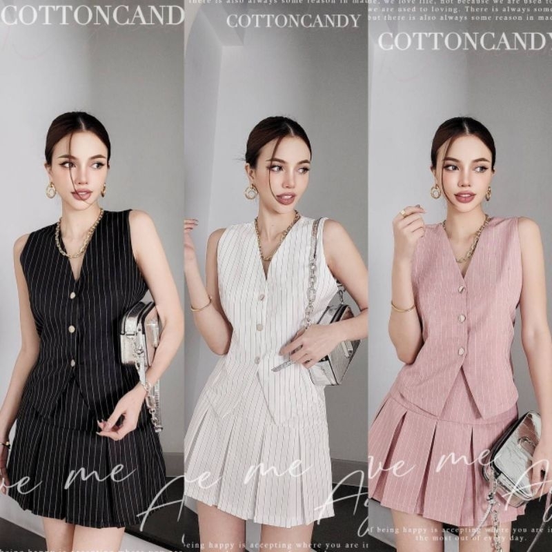 #COTTON CANDY เซตกั้ก/กระโปรงจีบ New.Arika korea Set