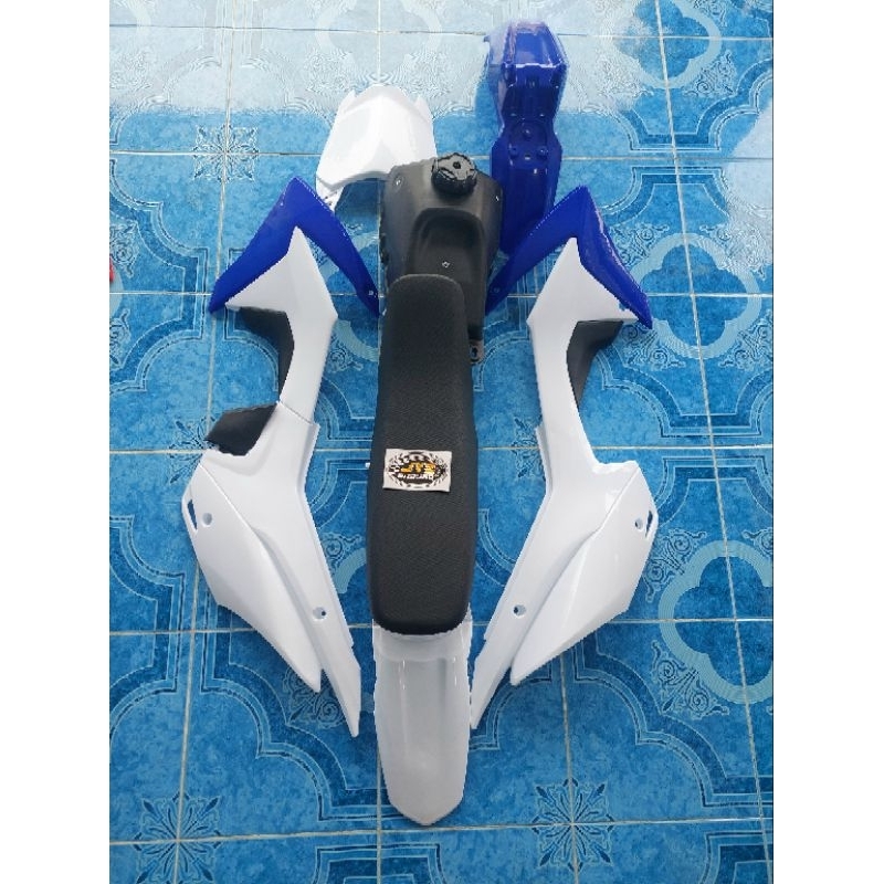 เปลือกวิบาก CRF110 ครบชุด เปลือก ถัง เบาะ ชุดสีวิบาก สามารถแปลงใส่ได้หลายรุ่น ส่งตรงจากโกดังไทย น้ำเงินขาว
