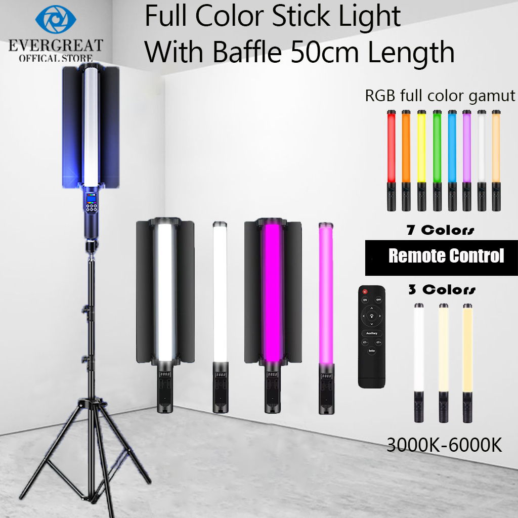 แท่งไฟวิดีโอ LED แบบมือถือ หรี่แสงได้ 3000K~6000K ขนาด 50 ซม. พร้อมแผ่นกั้น พกพาง่าย สําหรับแต่งหน้า ถ่ายทอดสด กล้องวิดี