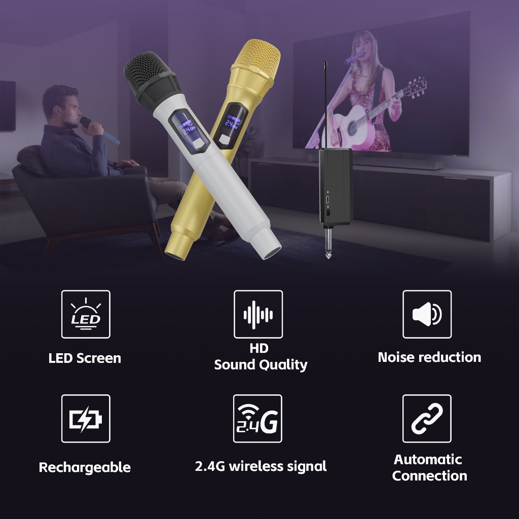 ไมโครโฟนไร้สาย 108B1/B2 ชาร์จได้ 2.4GHz UHF บันทึกเสียงคุณภาพสูง เหมาะสำหรับแสดง, ประชุม, ถ่ายทอดสด