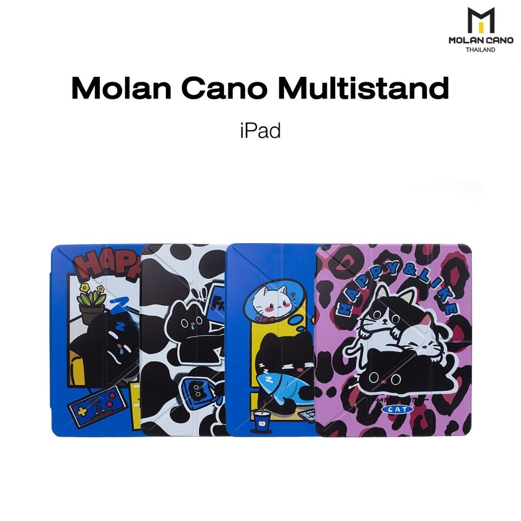 MOLAN CANO Multi stand รุ่น Air 4-6 ,Gen 10 ,Pro 11 เคสไอแพ ด หลังใส ฝาพับ สกีนลาย มีช่องเก็บปากกา