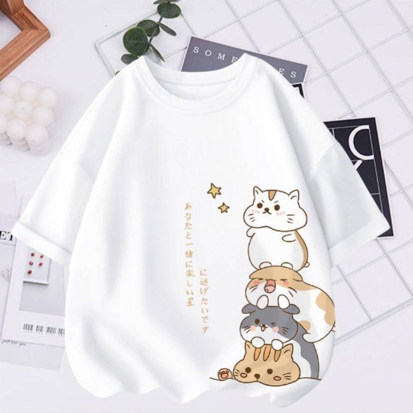 NEW CAT เสื้อยืดคอกลมแขนสั้น ลายน้องแมว น่ารัก ES403