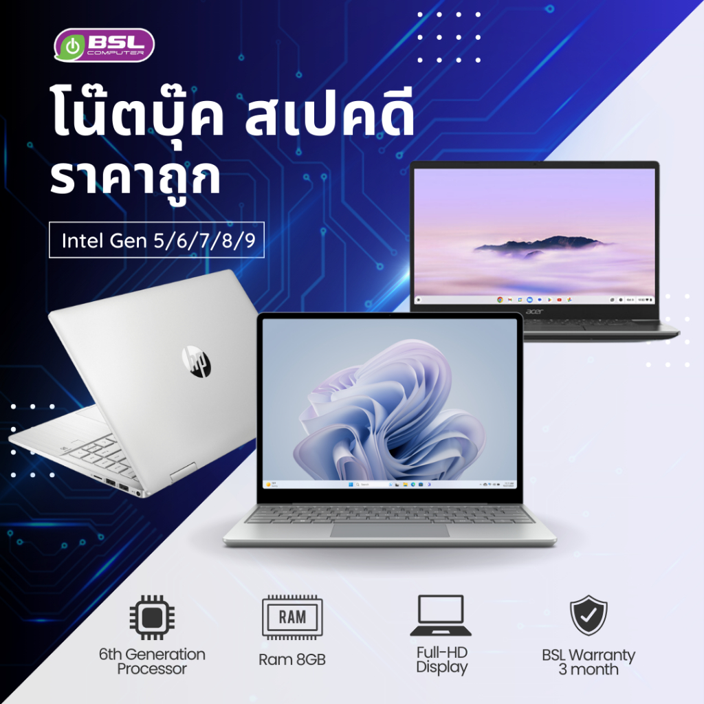 โน๊ตบุ๊คสเปคแรง ราคาถูก Dell HP Lenovo CPU core i5 GEN 5 GEN6 โน๊ตบุ๊คมือสอง USED Laptop ลงโปรแกรมพร