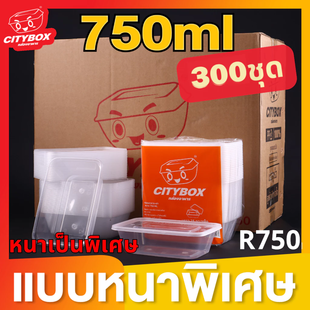 CITYBOX กล่องอาหารพลาสติก กล่องเหลี่ยม กล่องพร้อมฝา ใช้แล้วทิ้ง 500/650/750/1000ml thumbnail 4