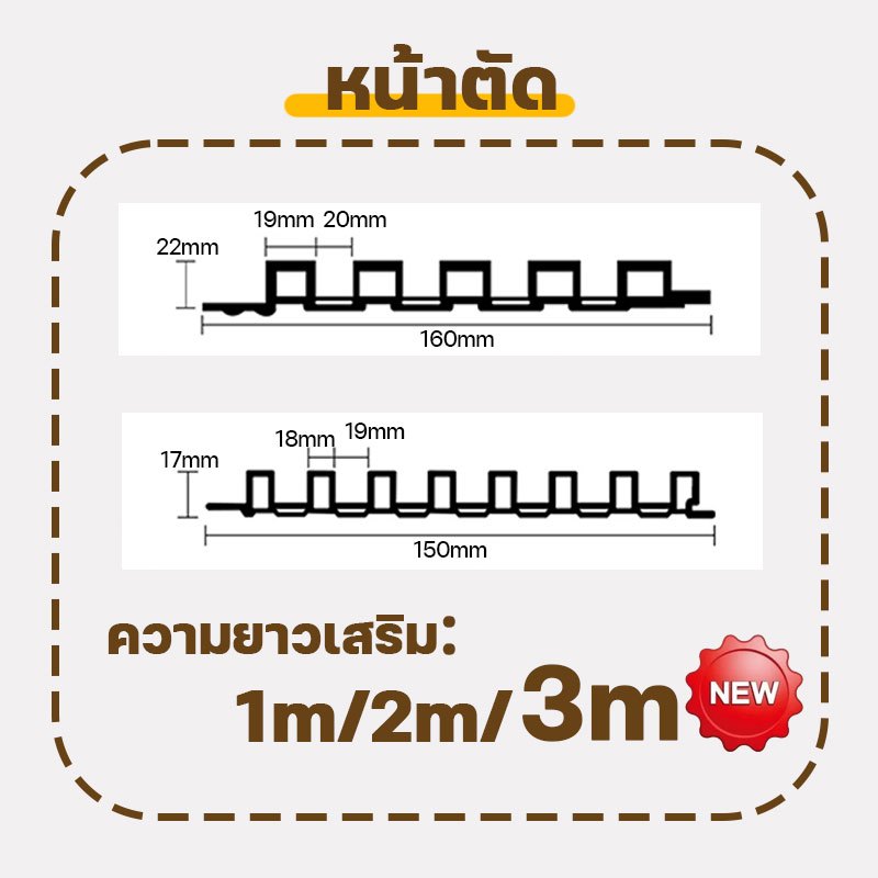 แข็งกว่าไม้เนื้อแข็ง ระแนงไม้เทียมWPC ยาว1m/2m/3m ตกแต่งผนัง ปกป้องผนัง ระแนง ลายไม้ ผนังพื้นหลัง ไม้ระแนง ติดผนัง