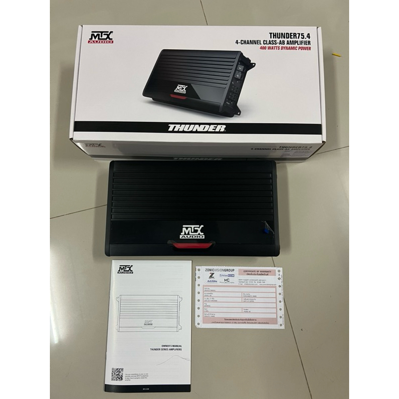 4995บาท แอมป์ขับกลางแหลม 200x4Ch ClassAB ยี่ห้อMTX รุ่น THUNDER75.4 ติดรถยนต์