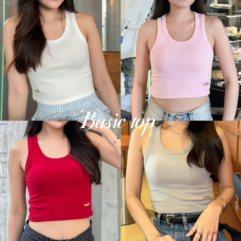 (พร้อมส่ง) Basic top 🥞🌈 เสื้อกล้ามทรงเบสิค แต่งอะไหล่สีทองป้าย wangjai ติดตรงปลายเสื้อน่ารักสุดดด