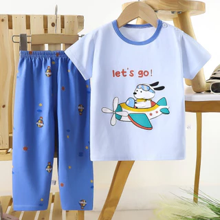 ชุดเซ็ทเสื้อผ้าเด็ก แขนสั้น+ขายาว ลายน่ารัก ใส่นอนได้ ผ้าเบาสบาย