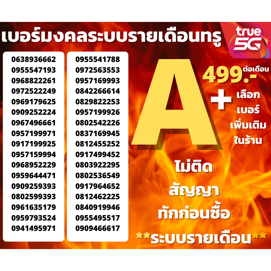 เบอร์รายเดือน ทรู ไม่มีคู่เลขเสีย Trueคัดพิเศษ โปรเริ่ม 499/เดือน ไม่ติดสัญญา ระบบรายเดือน