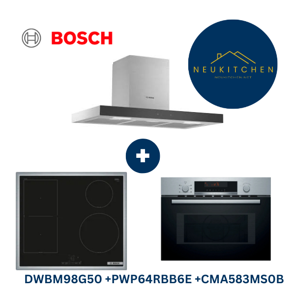 BOSCH ชุดเซ็ตเตาแม่เหล็กไฟฟ้าและเครื่องดูดควันและไมโครเวฟ BOSCH DWBM98G50 +PWP64RBB6E +CMA583MS0B