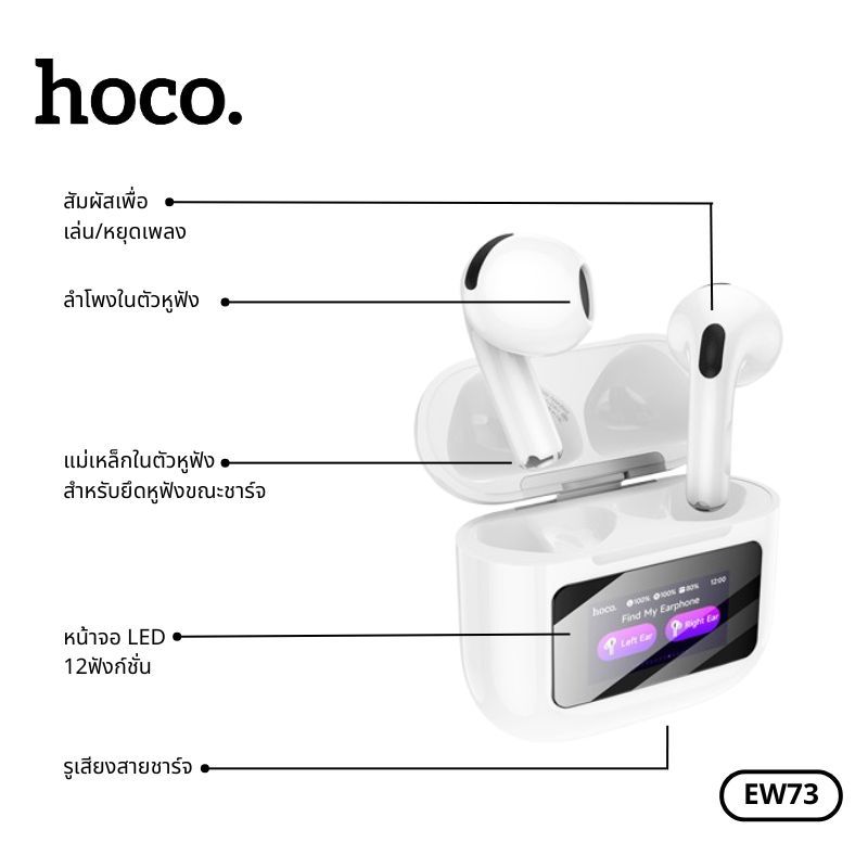 หูฟังบลูทูธไร้สาย HOCO EW73 TWS True BT 5.4 หูฟังหน้าจอสัมผัส LED พร้อมไมโครโฟนในตัว