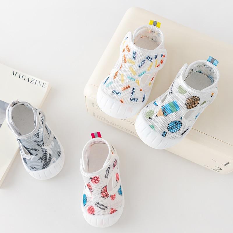 รองเท้าแตะ Velcro ผ้าตาข่าย ยางนุ่ม กันลื่น น้ำหนักเบา เหมาะกับฤดูร้อน สําหรับเด็กผู้ชาย และเด็กผู้หญิง อายุ 0-3 ปี