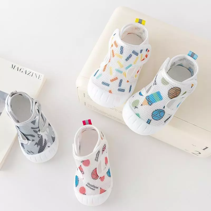 รองเท้าแตะ Velcro ผ้าตาข่าย ยางนุ่ม กันลื่น น้ำหนักเบา เหมาะกับฤดูร้อน สําหรับเด็กผู้ชาย และเด็กผู้หญิง อายุ 0-3 ปี
