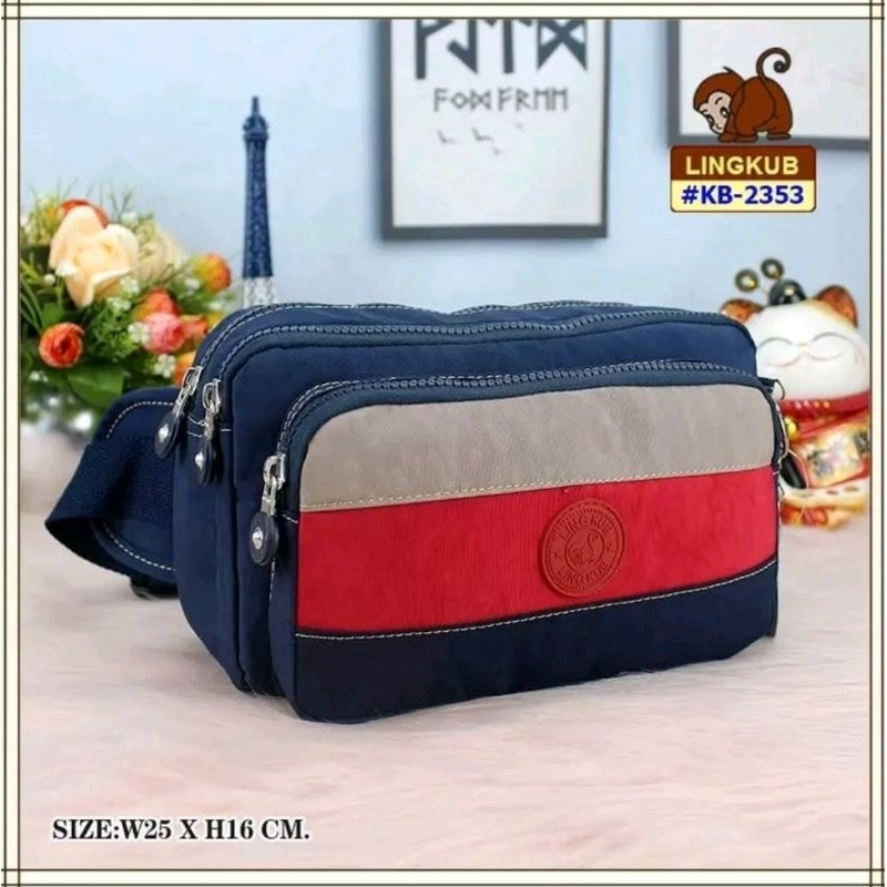 Lingkub kb-2353 กระเป๋าคาดอก,คาดเอว ขนาด ฐาน10 นิ้ว 5 ช่องซิป #คุณยายขายกระเป๋า