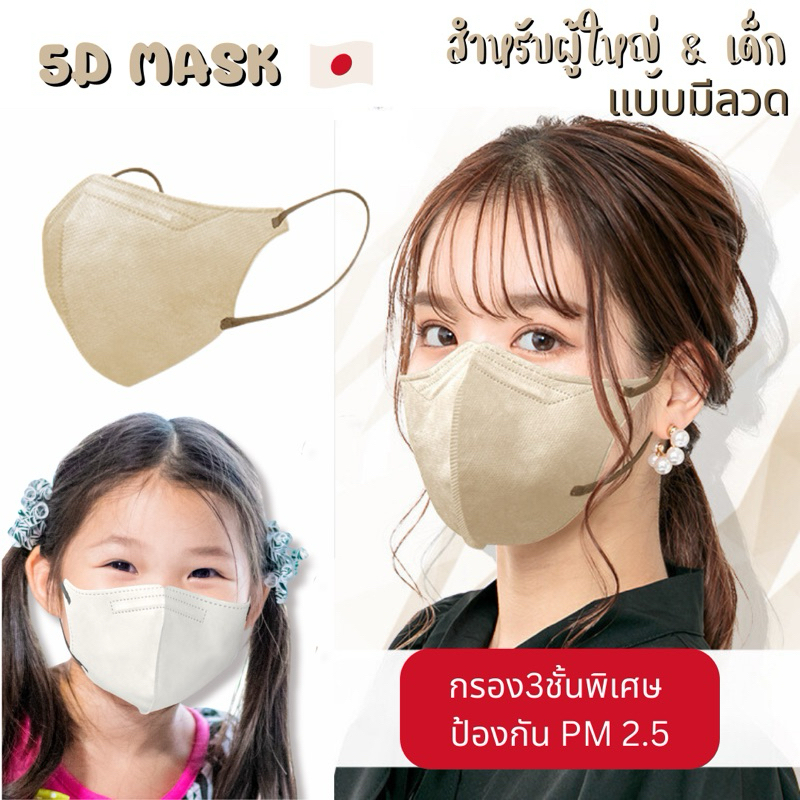 แมสผู้ใหญ่/เด็ก มีลวด แมสหน้าเรียว แมส5D (แพค10ชิ้น)
