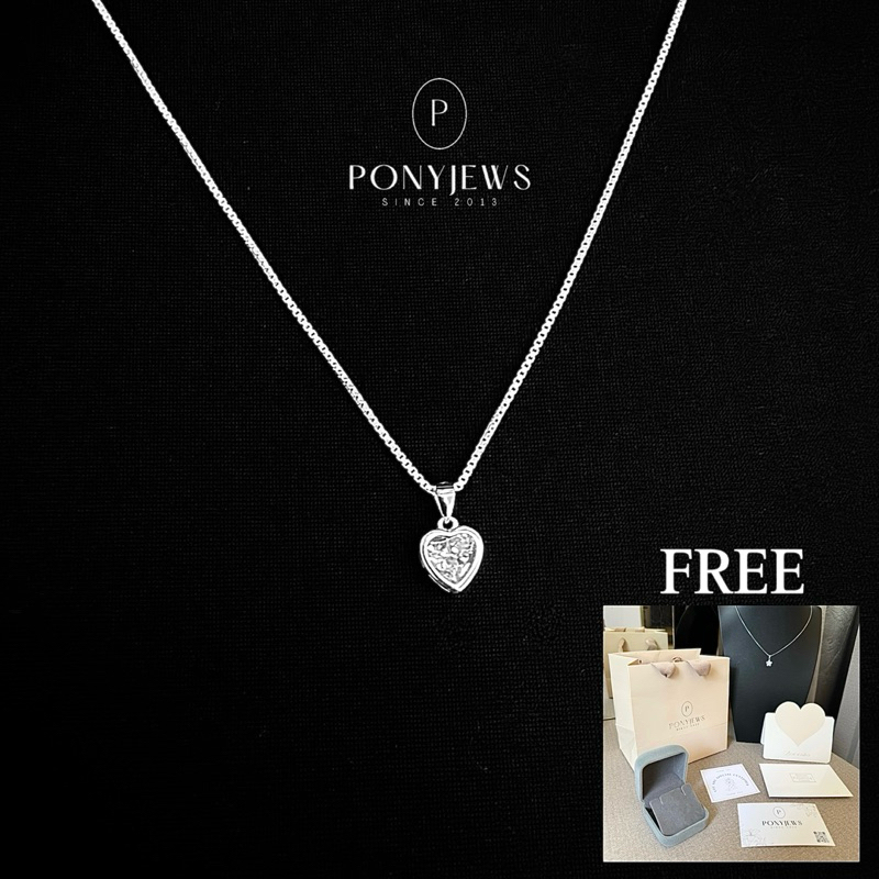 สร้อยคอเงินแท้ 92.5 พร้อมจี้หัวใจฝังเพชรสวิส รุ่น Alicia เคลือบทองคำขาว 18k แถมฟรีเซ็ตของขวัญ