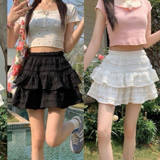 Lisa🌈พร้อมส่ง🦄กระโปรงลูกไม้ระบาย2ชั้น กระโปรงบัลเล่ต์ แต่งระ…