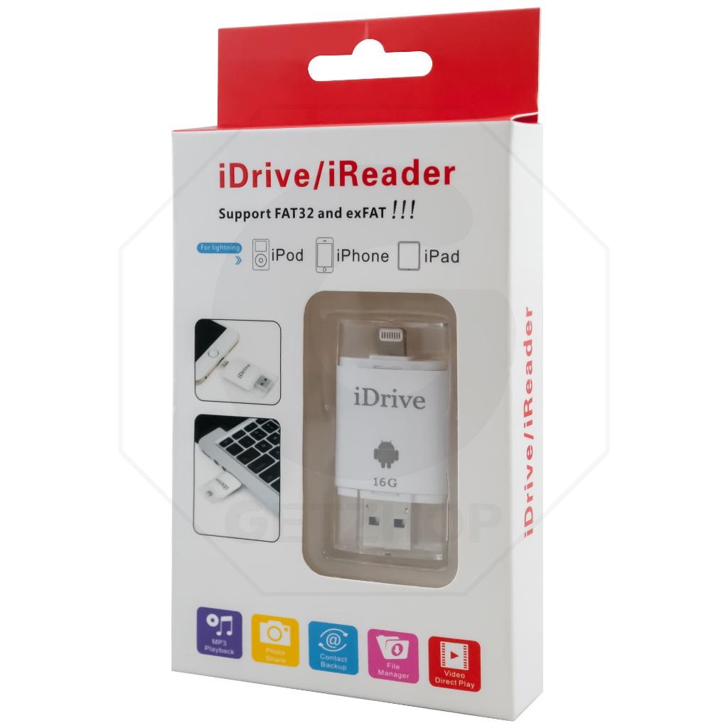 iDrive/iReader แฟลชไดรฟ์ เชื่อมต่อ บันทึกข้อมูล (iPod,iPhone,iPad) 16GB(สีขาว)