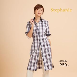 Stephanie   ชุดเดรสเชิ๊ต DressA-Line ทรงเอสีเทา OZ18GY