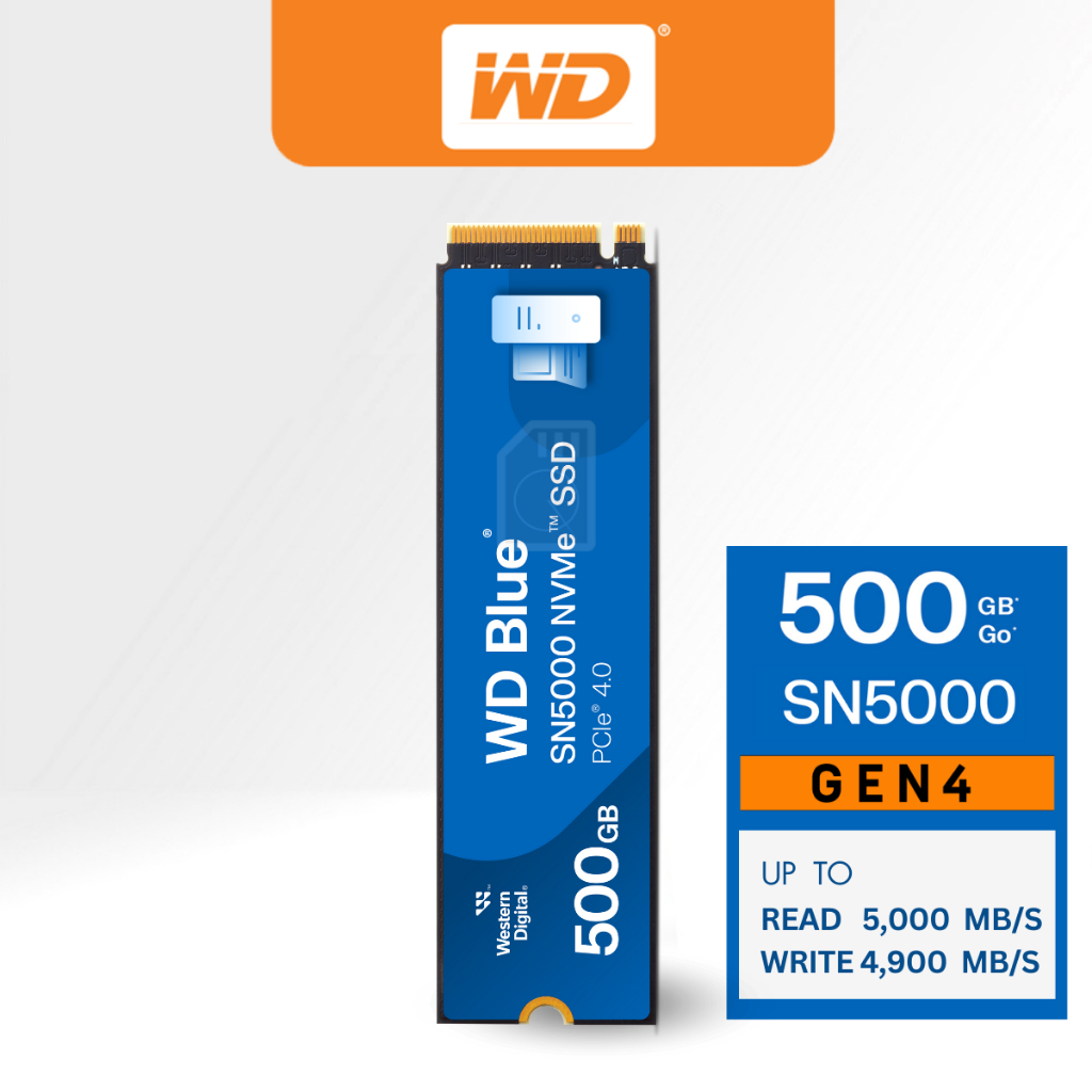 WD Blue SN5000 SSD 500GB M.2 2280 NVMe Gen4 Speed Up to 5,000MB/s WDS500G4B0E เอสเอสดี ประกัน 5ปี