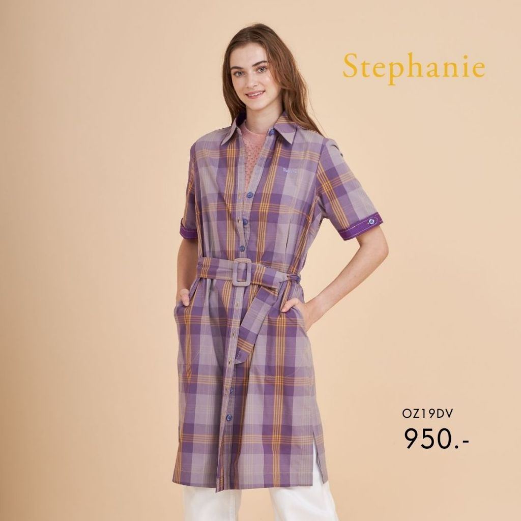 Stephanie  ชุดเดรสเชิ๊ต DressA-Line ทรงเอสีม่วงเข้ม OZ19DV