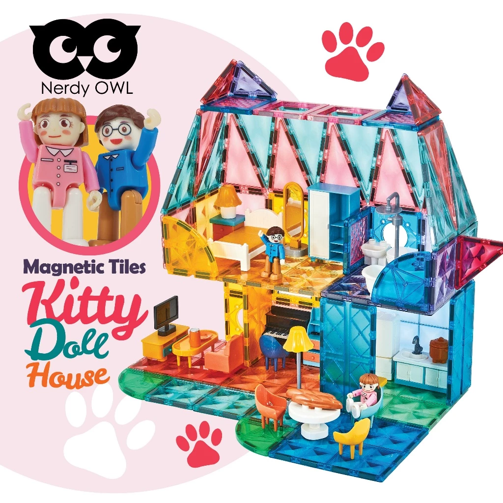 Magnetic Tiles Kitty Dollhouse 130 pieces ตัวต่อแม่เหล็กบ้านตุ๊กตาแมวเหมียว 130 ชิ้น