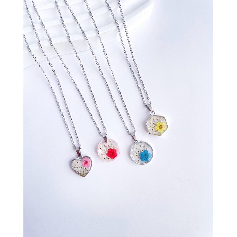 YAMON สร้อยคอดอกเอมิ มาจัส และ ดอกพลัม สร้อยคอสแตนเลส จี้ดอกไม้จริง