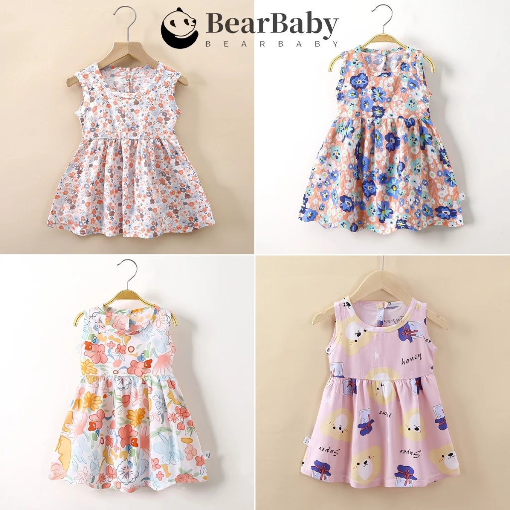 BEAR BABY ชุดเดรสเด็กหญิง กระดุมหลัง ลายสวยสไตล์แฟชั่น มีไซส์80-130