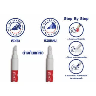 ปากกาลบคำผิดหมึกซึม ยี่ห้อ SKILLIO พร้อมปากกาหมึกสีน้ำเงินเขียนทับคำผิด มีทั้งแบบหัวตัด / หัวแหลม