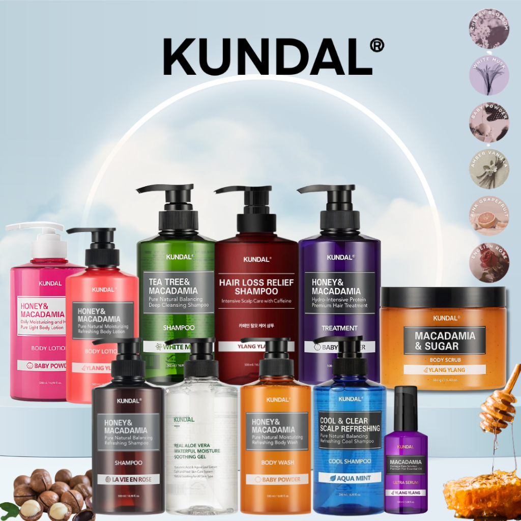 KUNDAL HONEY&MACADAMIA แชมพูทรีมเมนท์ครีมอาบน้ำครีมทาผิวScrub Serumผลิตภัณฑ์บำรุงผิว,เส้นผมจากเกาหลี