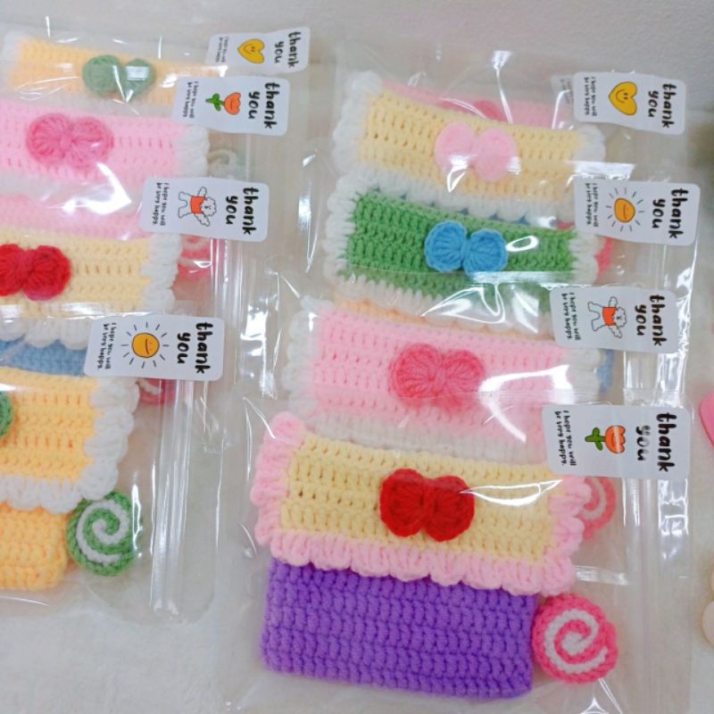 กระเป๋าตังไหมพรมคอตตอน-นม 5ply สีหวานน่ารัก🩷