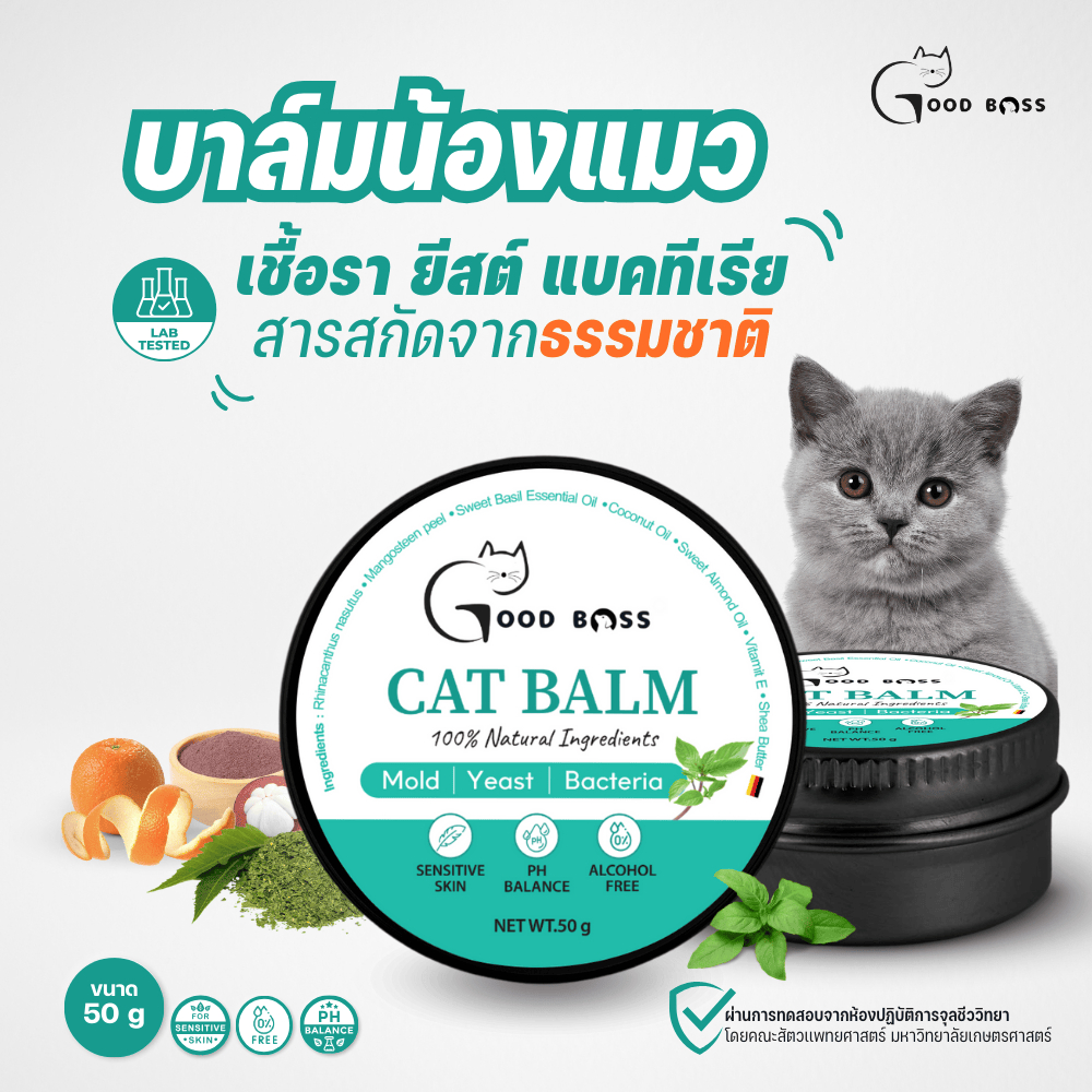 Goodboss Cat Balm บาล์มสำหรับเเมว ขนาด 50 กรัม เชื้อรา ยีสต์ ลดอาการคัน เกา ขนร่วง ผลิตภัณฑ์ออแกนิค