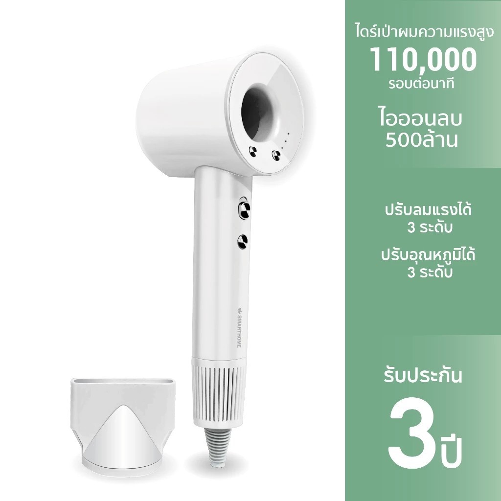 SMARTHOME Hair Dryer 1600วัตต์ ไดร์เป่าผม ไดร์เป่าผมความแรงสูง มีไอออนลบ ลดผมชี้ฟู แห้งเร็ว รุ่น SHD
