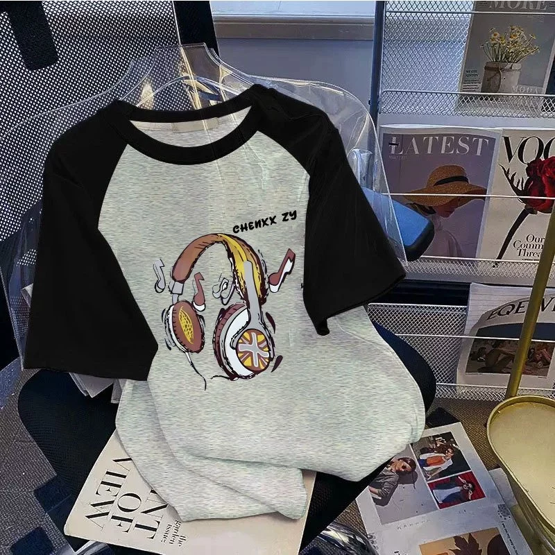 เสื้อยืดสวยๆผู้หญิงที่กําลังฮิต  oversize เสื้อผ้าแฟชั่นไซส์ใหญ่น่ารัก เสื้อโอเวอร์ไซส์เกาหลี สีทูโทน พิมพ์ลายวินเทจ thumbnail 6