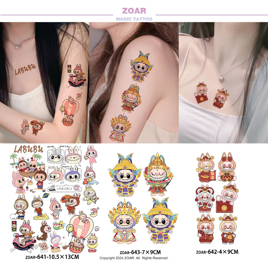 ZOAR labubu สติ๊กเกอร์รอยสักสีปีใหม่ พร้อมส่ง color Magic tattoo  เมจิกแทททู สี สติ๊กเกอร์ง่ายๆ สำหร