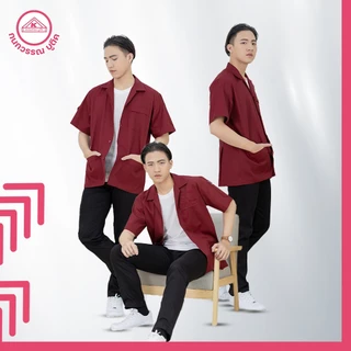 เสื้อช็อป ช่าง ใส่ทำงาน เสื้อคณะสีเลือดหมู คอเชิ้ตแขนสั้น ปักชื่อฟรี ! +รับปักโลโก้