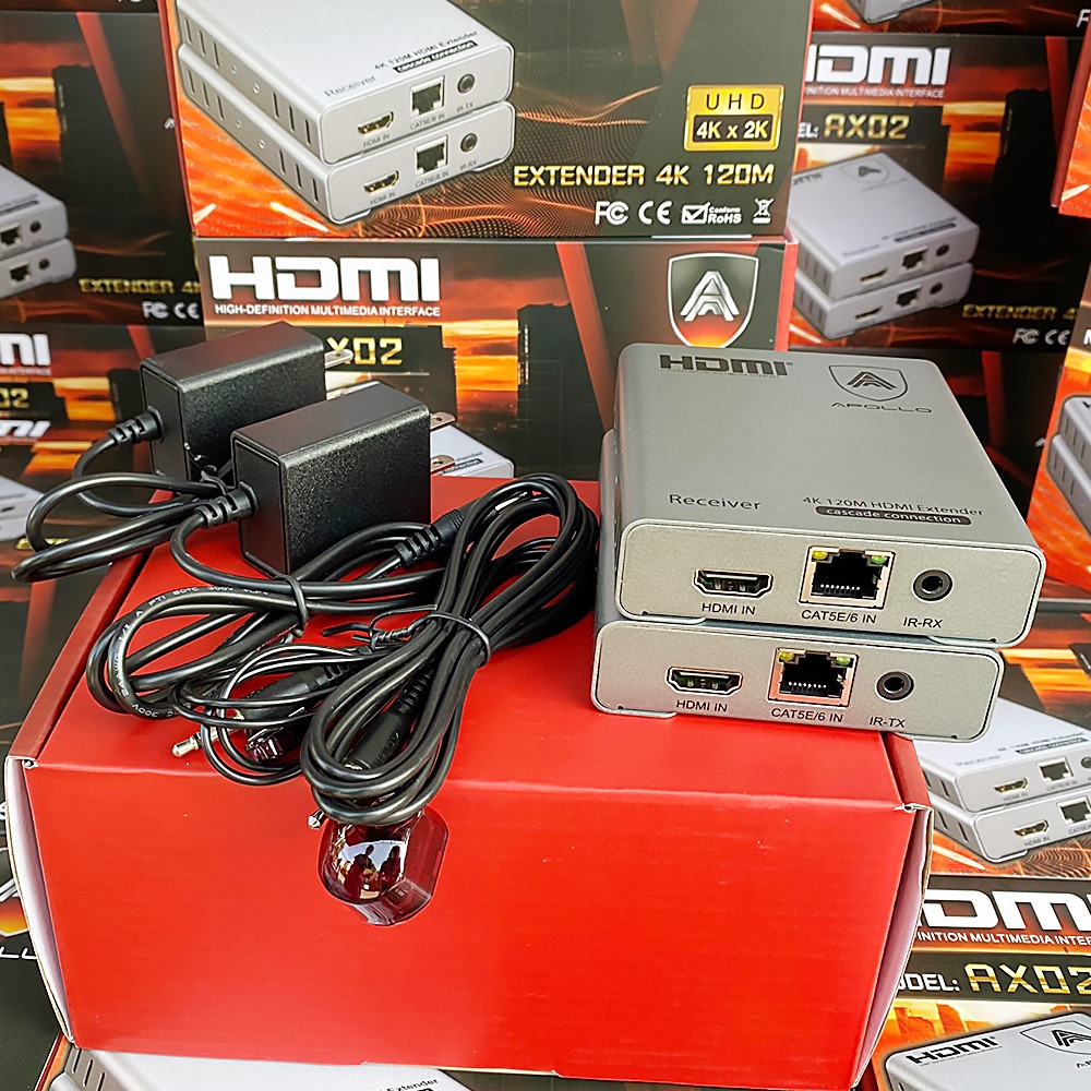 APOLLO HDMI Extender 4K รุ่น AX02 ระยะส่ง 120M กล่องแปลง HDMI เป็นสายLAN ประกันศุนย์ไทย 1ปี