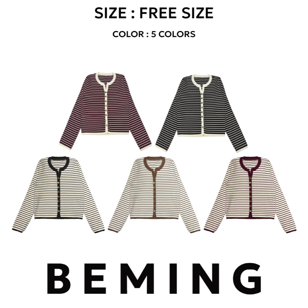Bemingtop850(Free Size)-BMG Knit Cardigan Ver.34 เสื้อไหมพรมลายทางสุดชิค เนื้อผ้าไหมพรมคุณภาพดี