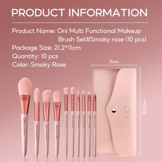 Oni แปรงแต่งหน้า 10 ชิ้น Professional Brush Set Rose Smoky Soft Powder Foundation Face Eye Brow Shadow