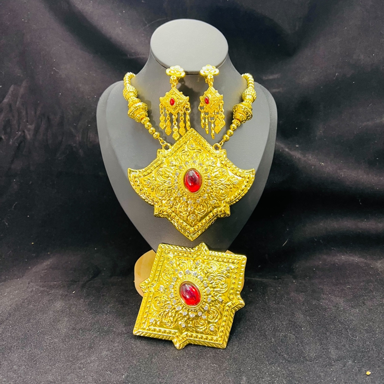 🇹🇭พร้อมส่งเร็ว🇹🇭สร้อยคอโบราณ หัวเข็มแบบเหลี่ยม ต่างหูหนีบ สวมใส่ประดับชุดไทย ชุดนางรำ เทศกาลลอยกระทง