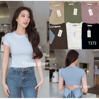 Thong glom T272 เสื้อคอกลมผ้ายูนิโคล่เนื้อหนา ผูกหลังสุดแซ่บ…