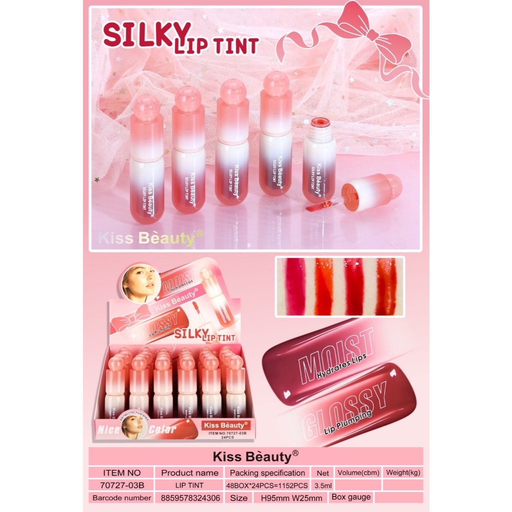 70727 Kiss Beauty Lip Tint Silky ลิปทินท์ กลอสทินท์เนื้อฉ่ำ ปากฉ่ำวาว ชุ่มชื้นตลอดวัน สีชัด lcestor