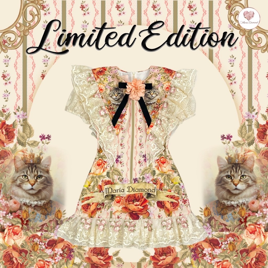 (Limited) Gold Coral Dress เดรสวินเทจผ้าไหมเกาหลีปกใหญ่วินเทจแต่งเทปงานปัก ตัดโบว์ดำโดดเด่น ซิปหลัง มีซับใน